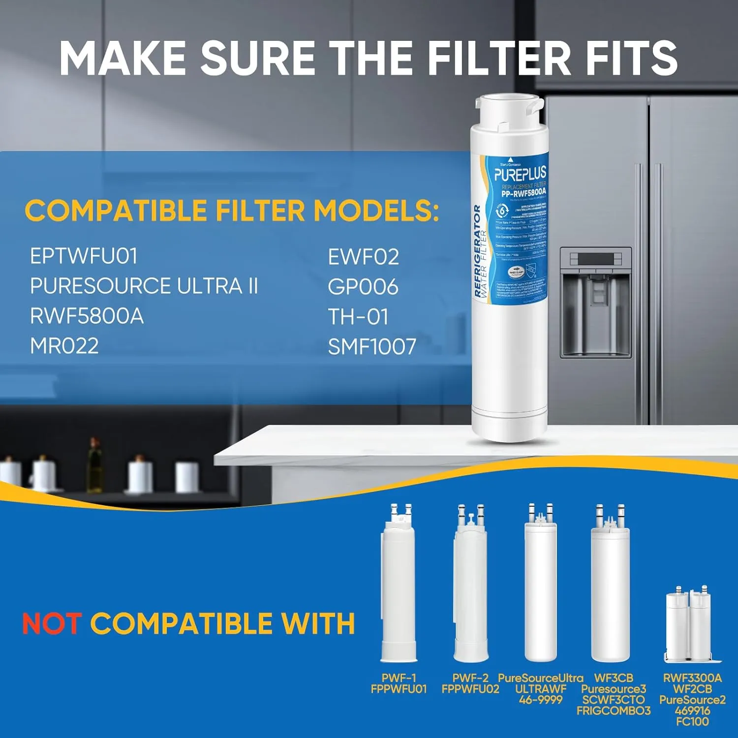 PUREPLUS Refrigerator Water Filter, Compatible with Frigidaire EPTWFU01, EWF02, Pure Source Ultra II, 4Pack
