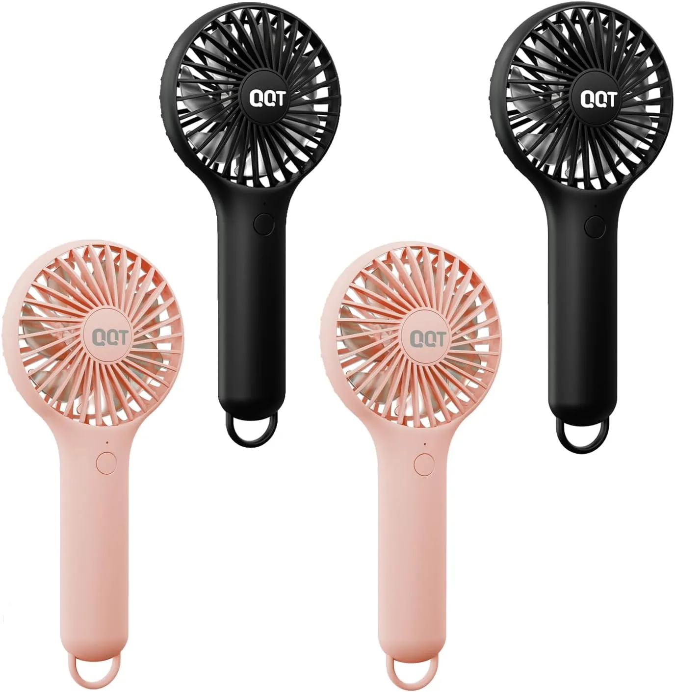 QQT Mini Handheld Fan, Small Personal Cooler with 3 Speeds, Portable Battery Operated, USB Rechargeable Makeup Eyelash Dryer, Strong Airflow for Travel, Office, Outdoor, Women, Men, and Kids(4 pack)