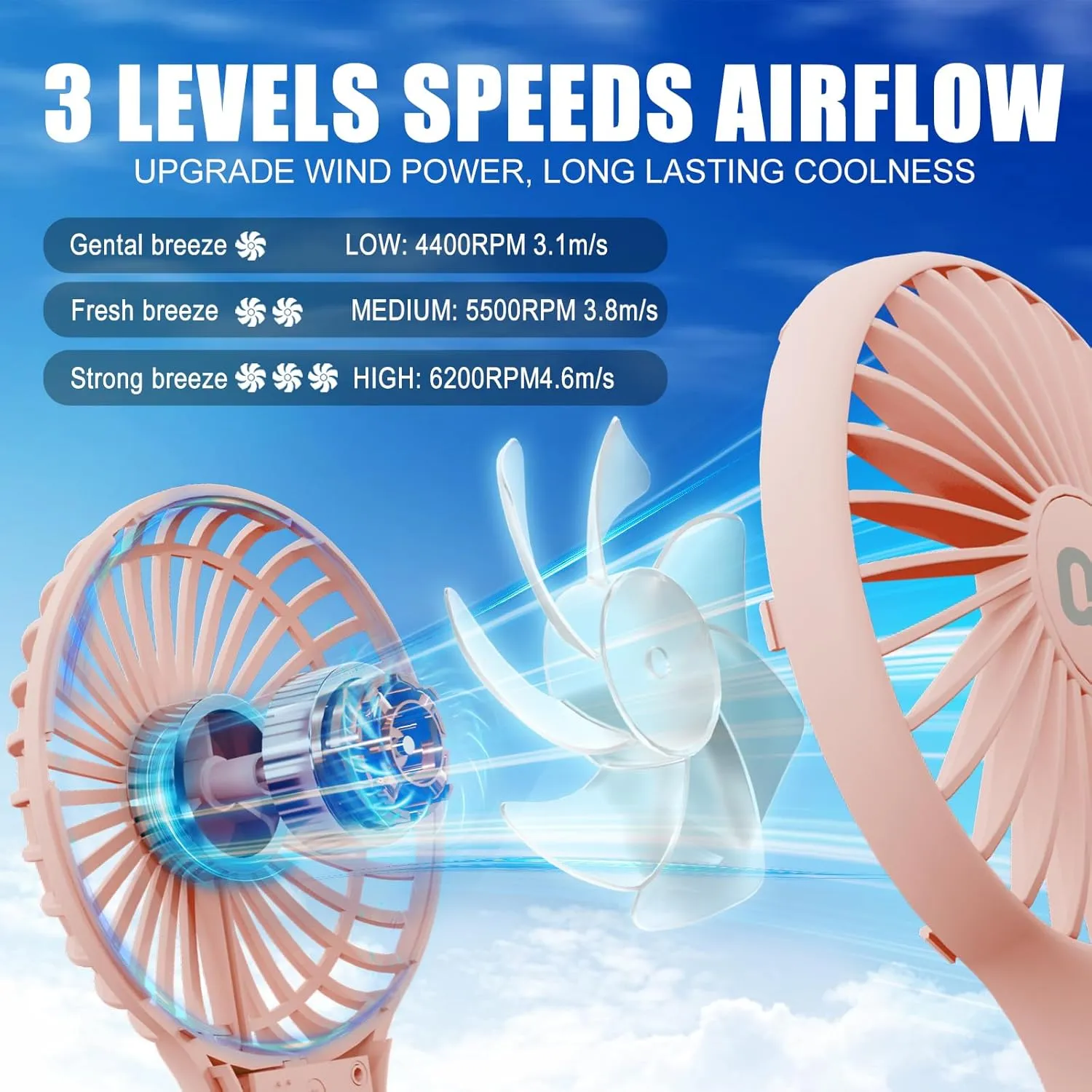 QQT Mini Handheld Fan, Small Personal Cooler with 3 Speeds, Portable Battery Operated, USB Rechargeable Makeup Eyelash Dryer, Strong Airflow for Travel, Office, Outdoor, Women, Men, and Kids(4 pack)