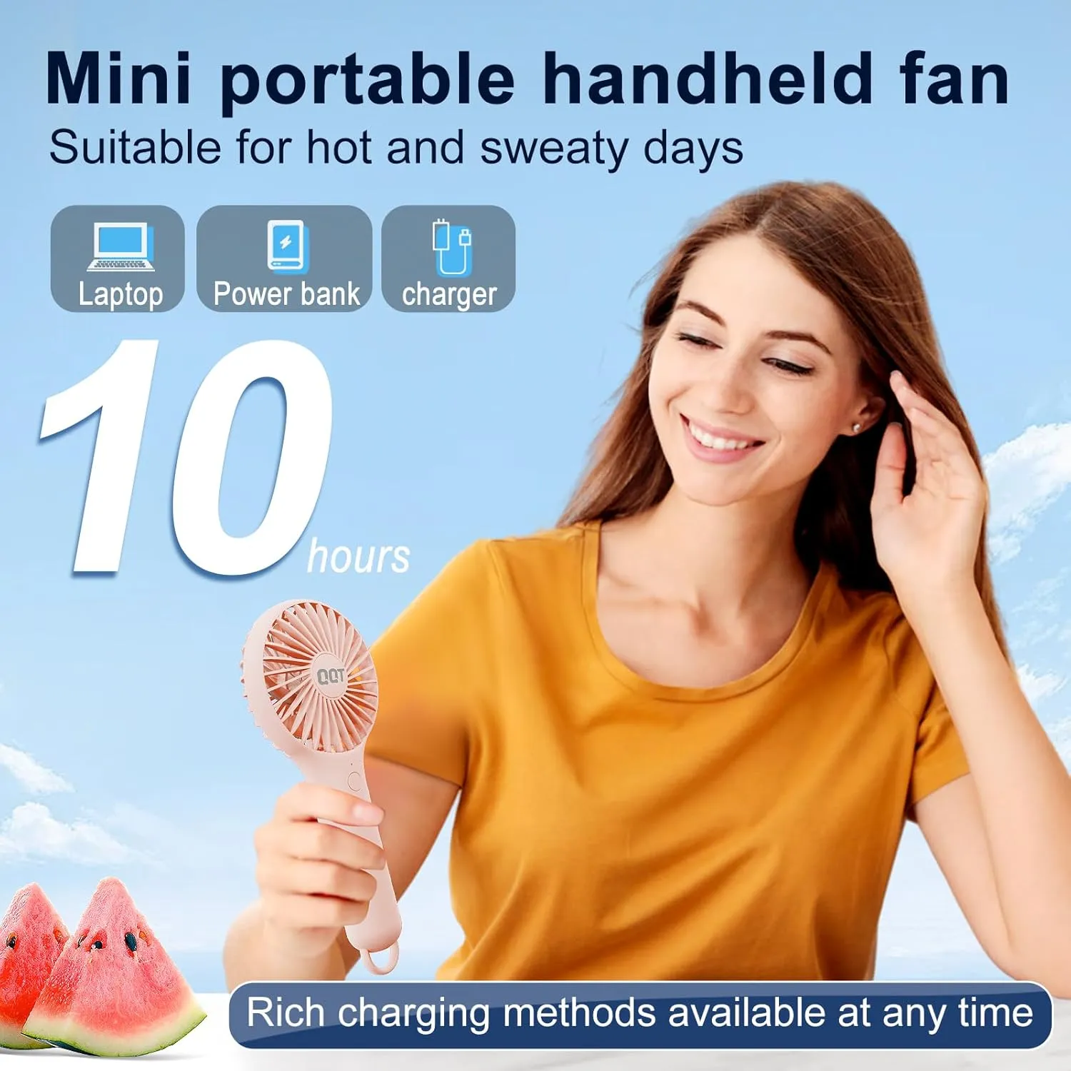 QQT Mini Handheld Fan, Small Personal Cooler with 3 Speeds, Portable Battery Operated, USB Rechargeable Makeup Eyelash Dryer, Strong Airflow for Travel, Office, Outdoor, Women, Men, and Kids(4 pack)