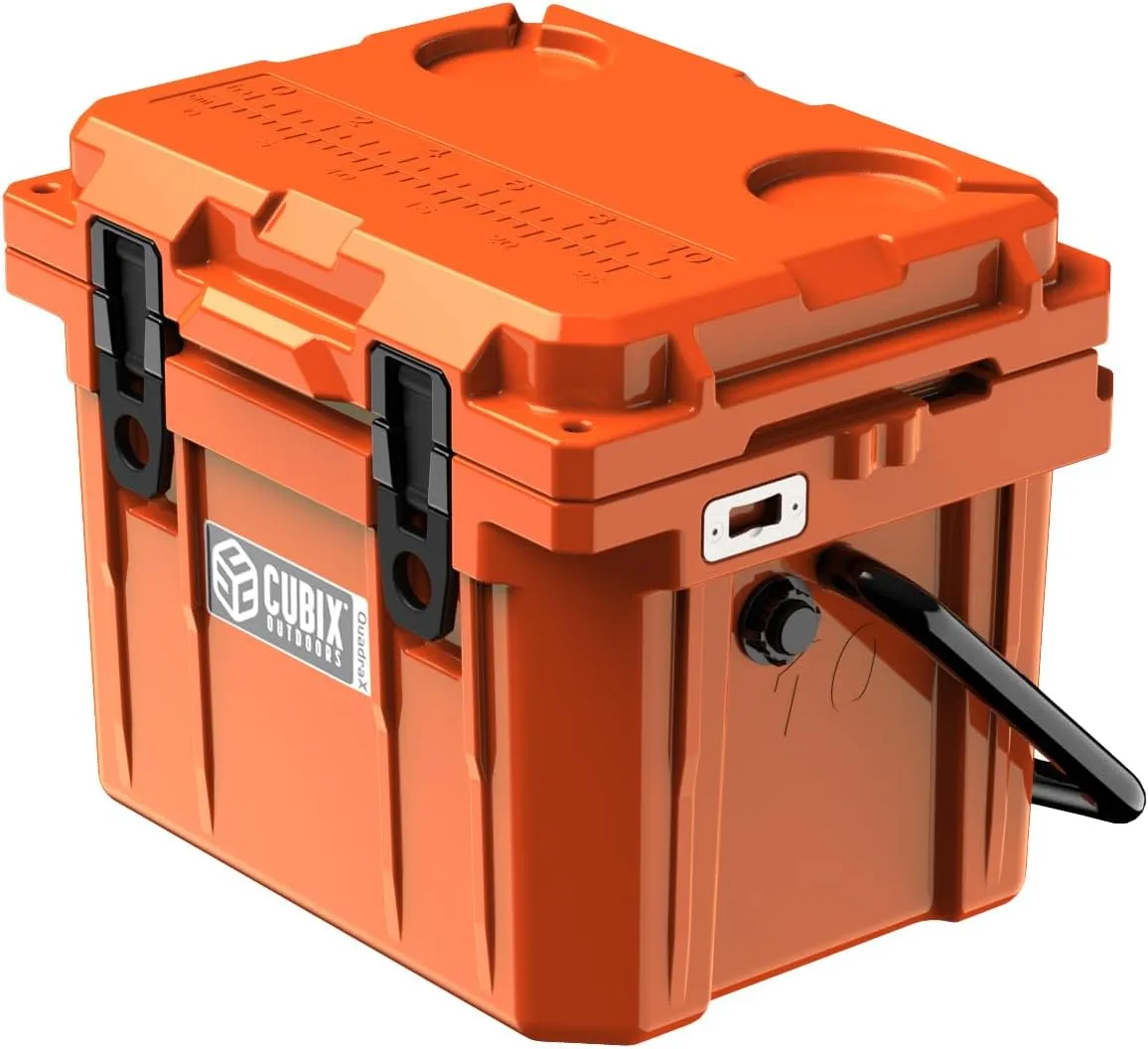 QuadraX 10QT Rotomolded Personal Cooler - Insulated Portable Hard Cooler Chest, 3 Day Cold Retention, Ideal Ice & Lunch Box for Outdoor Activities, 2 Built-in Cup Holders