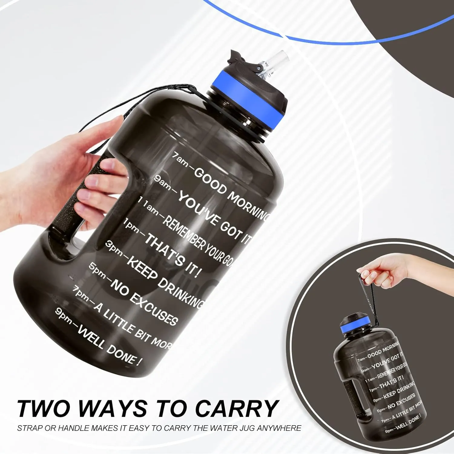 QuiFit Motivational Gallon Water Bottle - with Straw & Time Marker BPA Free Large Reusable Sport Water Jug with Handle for Fitness Outdoor Enthusiasts Leak-Proof