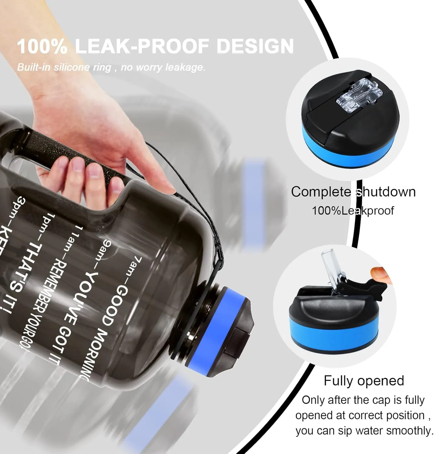 QuiFit Motivational Gallon Water Bottle - with Straw & Time Marker BPA Free Large Reusable Sport Water Jug with Handle for Fitness Outdoor Enthusiasts Leak-Proof