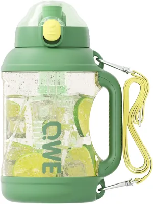 QWE Dual Drink Spouts Water Bottle,Handle holder strap,high-capacity,54oz,Tea Strainer,Heat-resisting PPSU BPA Free,Double drinking with straw leak proof, for Travel, School,Outdoors,camping (Green)