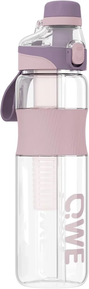 QWE Sports Water Bottle Large Capacity with Carry Handle,double drinking,high-capacity,33.8oz,Heat-resisting,Reusable,tritan BPA Free,Perfect for Travel, School, Outdoors, Cycling and Gym (Purple)