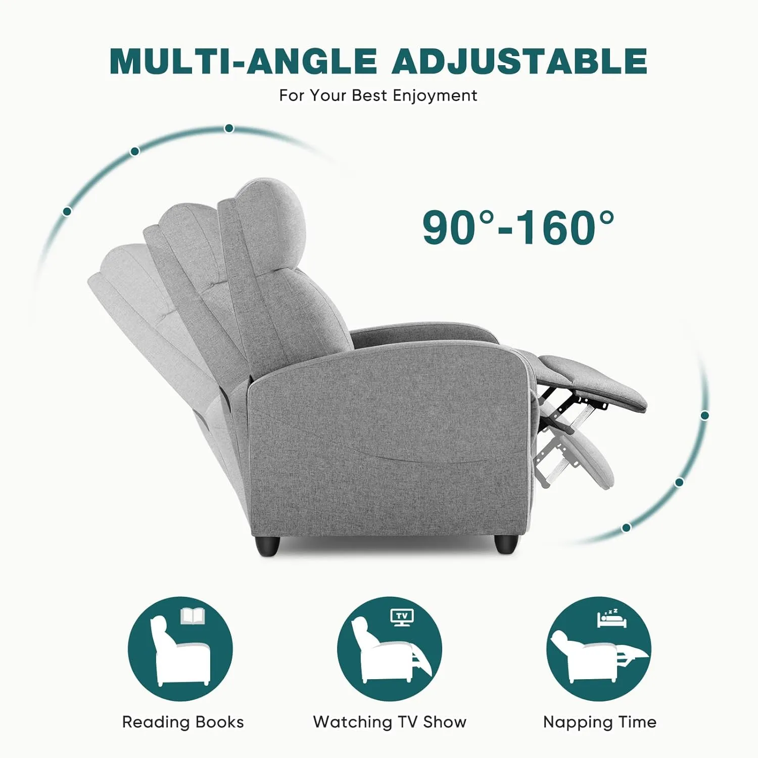 Recliner Chair for Living Room, Leather Recliners, Home Theater Seating with Lumbar Support with Adjustable Backrest and Footrest, Modern Living Room Furniture with Padded Seat, Grey Seating