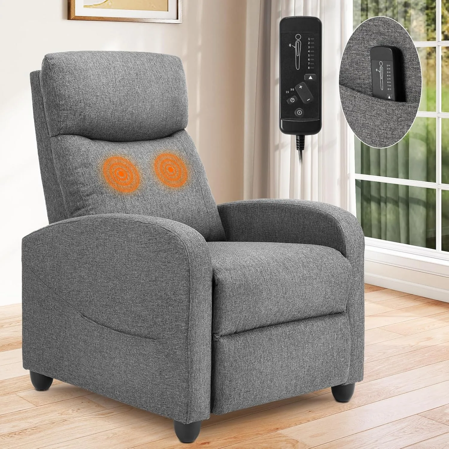 Recliner Chair for Living Room, Leather Recliners, Home Theater Seating with Lumbar Support with Adjustable Backrest and Footrest, Modern Living Room Furniture with Padded Seat, Grey Seating