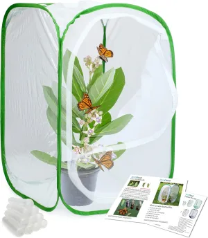 RESTCLOUD Insect and Butterfly Habitat Cage Terrarium Pop-up 24 Inches Tall with 10Pcs 10ML Floral Tubes