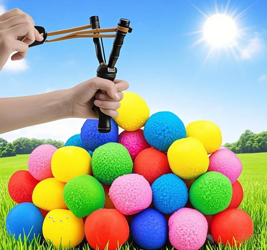 Reusable Water Balloons Kit with 30PCS Colorful Splash Balls, Quick-Fill Pool Toys, Beach Balls & 2 Wooden Catapults for Outdoor Water Play, Kids Toddler Summer Games