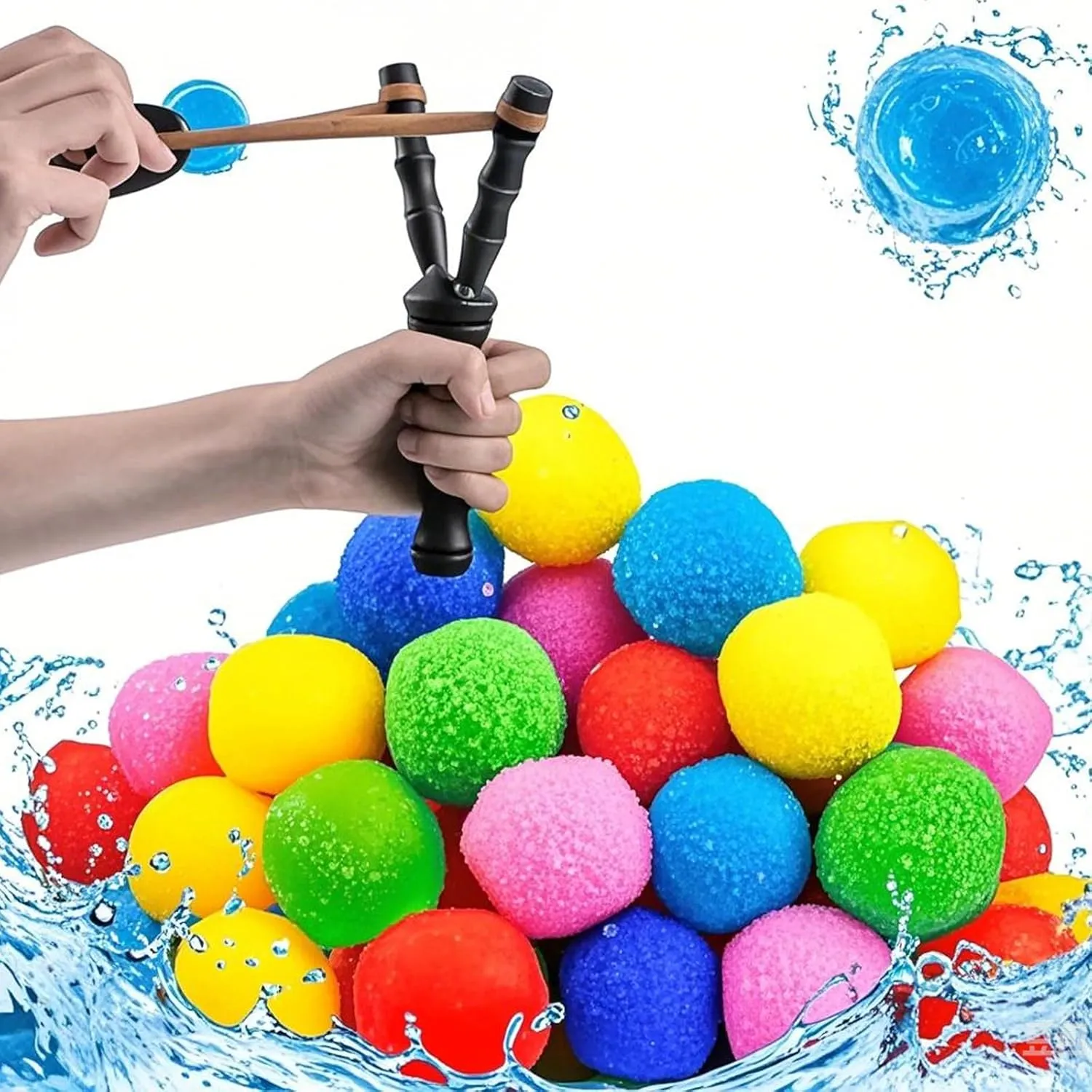Reusable Water Balloons Kit with 30PCS Colorful Splash Balls, Quick-Fill Pool Toys, Beach Balls & 2 Wooden Catapults for Outdoor Water Play, Kids Toddler Summer Games