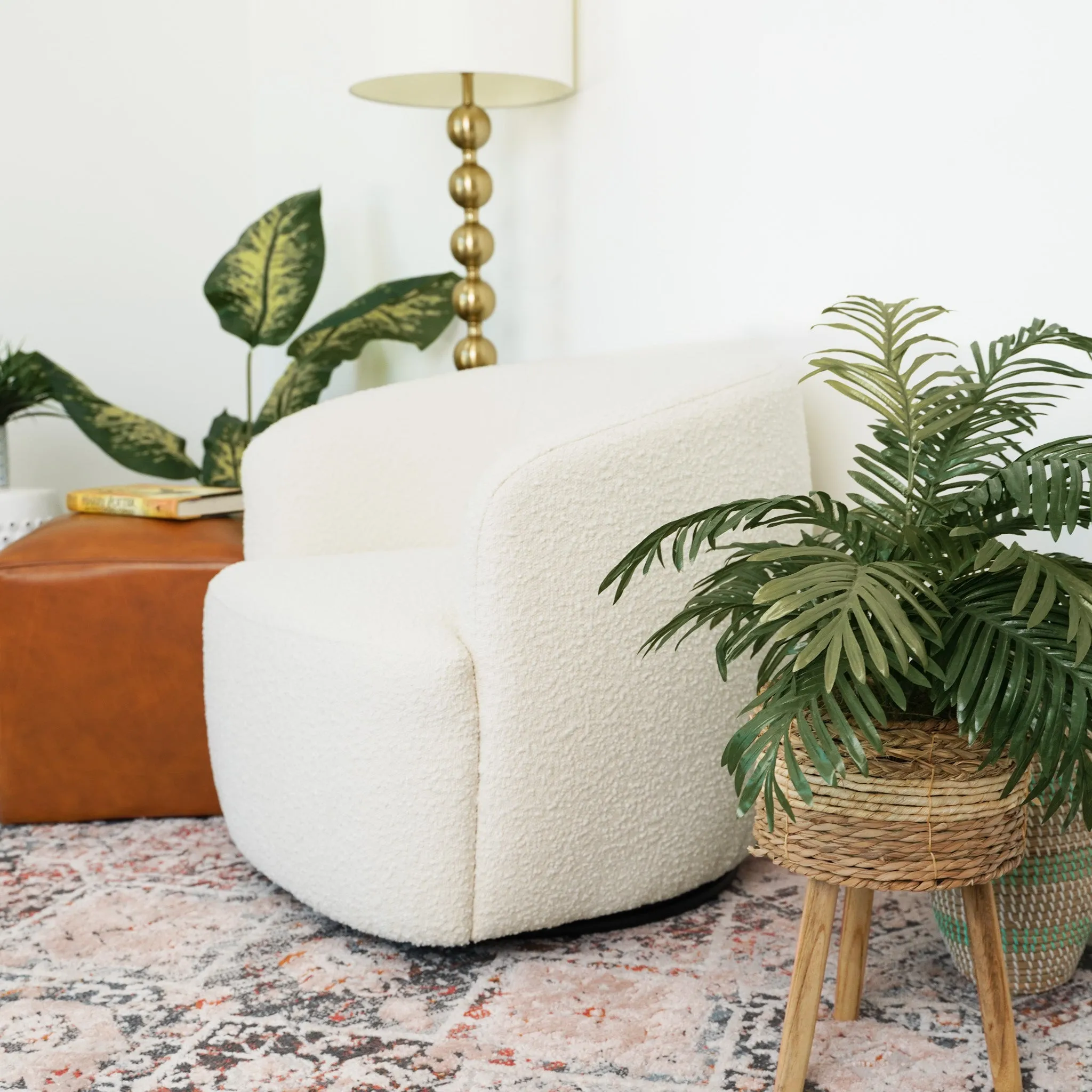 Rivet White Boucle Swivel Chair