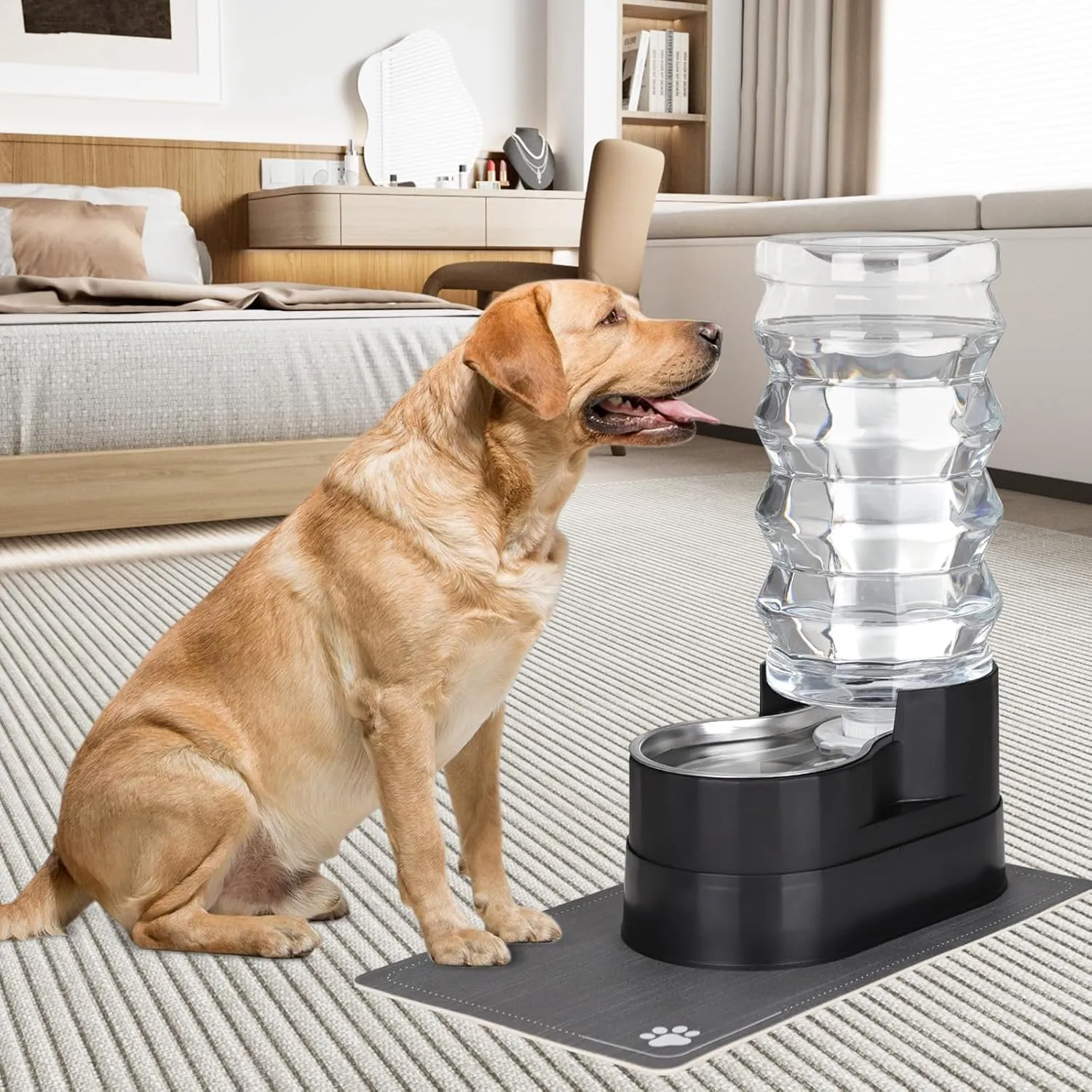 RIZZARI 9L Raised Automatic Pet Waterer, Gravity fed Stainless Steel Waterer, 100% BPA Free, Large Capacity Feeder for Cats and Medium to Large Dogs (Black,9L)