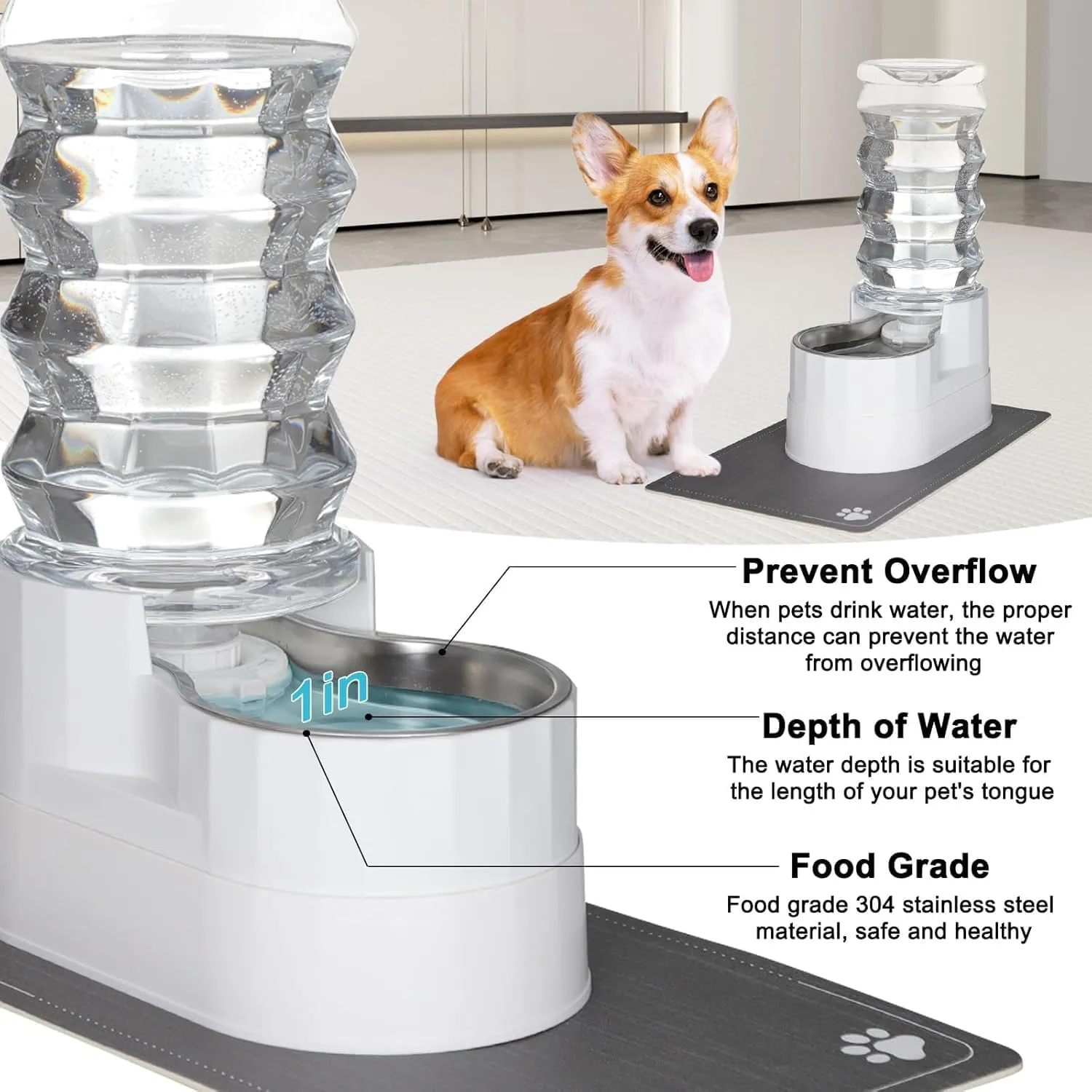 RIZZARI Automatic 9L Raised Pet Waterer,100% BPA-Free, Gravity Stainless Steel Water Dispenser for Cats and Small and Medium-Sized Dogs