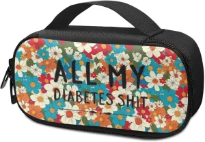 Rnyleeg All My Diabetes Shit Insulin Travel Case Flower Diabetes Bag for Women Reusable Diabetic Supplies Storage for Home Insulin Bag for Travel