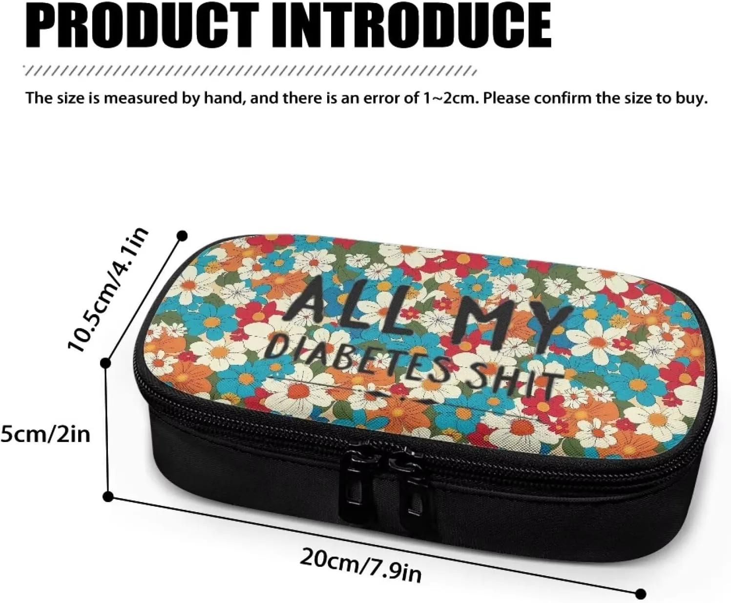 Rnyleeg All My Diabetes Shit Insulin Travel Case Flower Diabetes Bag for Women Reusable Diabetic Supplies Storage for Home Insulin Bag for Travel