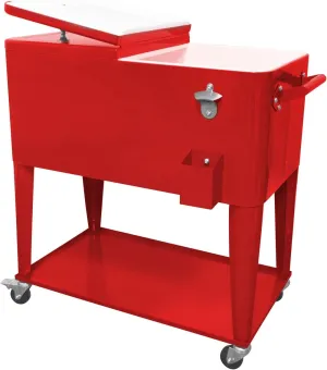 Rolling Cooler Cart Ice Chest for Outdoor Patio Deck Party Portable Bar Cold Drink Beverage Cart, Backyard Cooler Trolley on Wheels with Shelf,80 Quart Cooling Bins, Bottle Opener