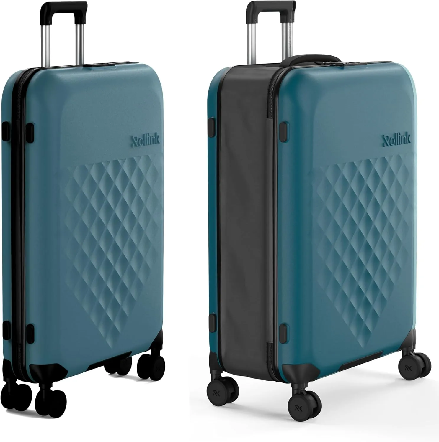 Rollink Flex 360 Large Checked Fully Collapsible Suitcase - Hardshell, Silent Smooth Double Spinner Wheels, Scratch, Water & Impact Resistant, TSA Approved Lock, (Deep Lagoon, Checked-Large 29-Inch)