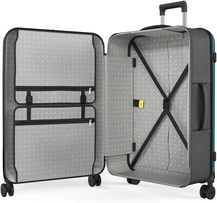 Rollink Flex 360 Large Checked Fully Collapsible Suitcase - Hardshell, Silent Smooth Double Spinner Wheels, Scratch, Water & Impact Resistant, TSA Approved Lock, (Deep Lagoon, Checked-Large 29-Inch)