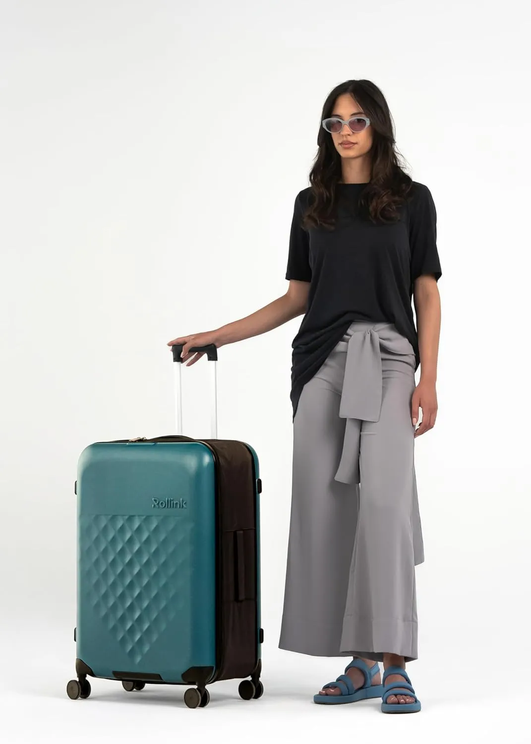 Rollink Flex 360 Large Checked Fully Collapsible Suitcase - Hardshell, Silent Smooth Double Spinner Wheels, Scratch, Water & Impact Resistant, TSA Approved Lock, (Deep Lagoon, Checked-Large 29-Inch)