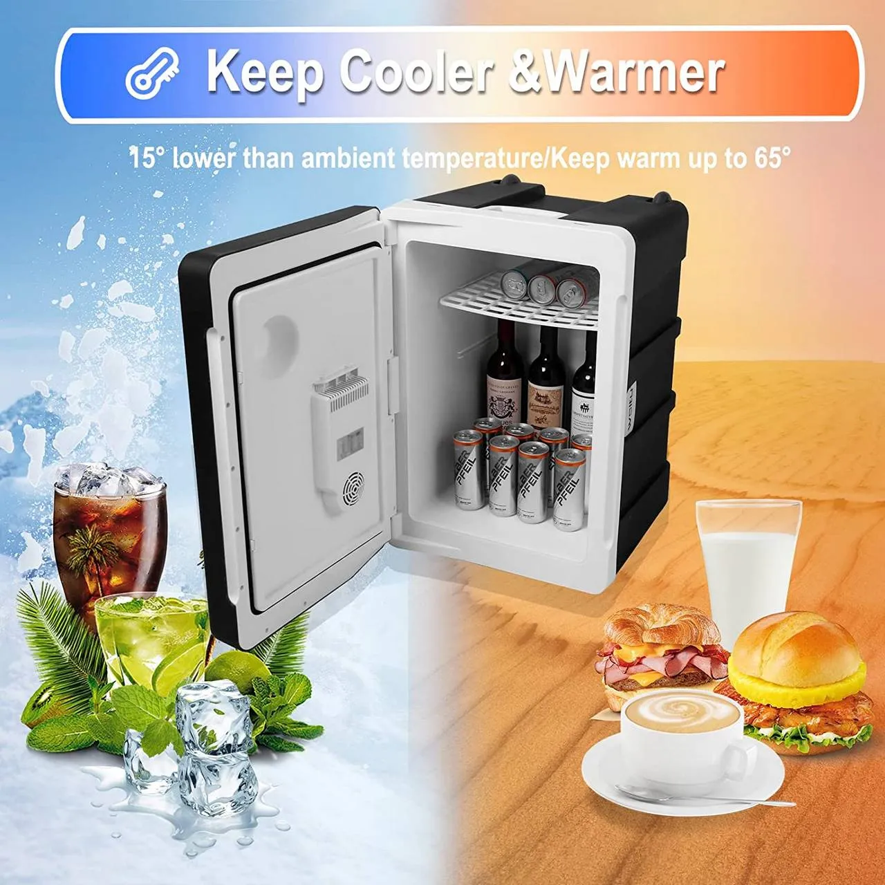 Rootz 50L Portable Electric Cooler and Warmer - Mini Fridge - 2-in-1 - AC/DC Adapter - Eco-Friendly - 60cm x 41cm x 42cm