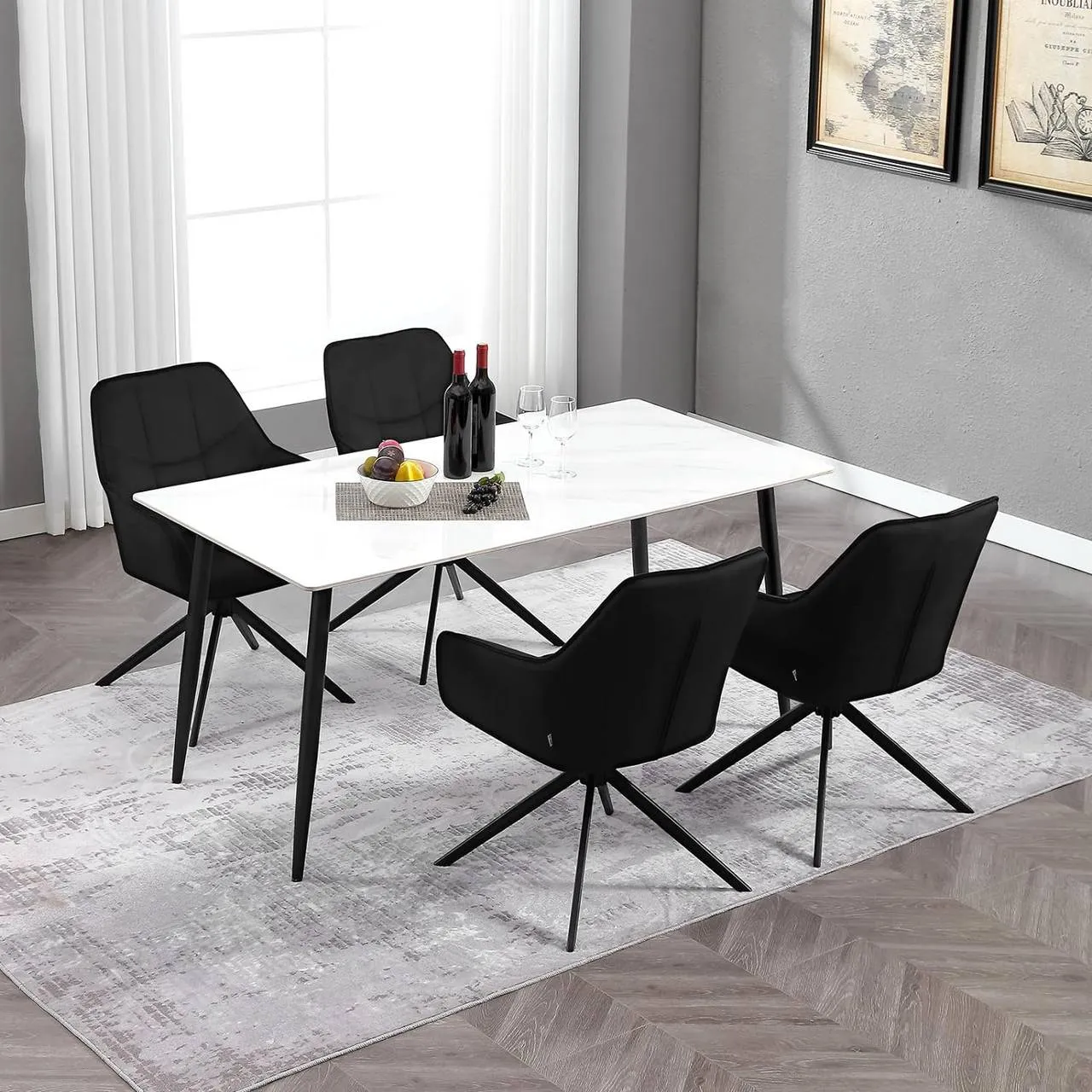Rootz Dining Chair - Swivel Chair - Padded Chair - Velvet Upholstery - 58cm x 86cm x 63.5cm - Ergonomic Design - Set of 4