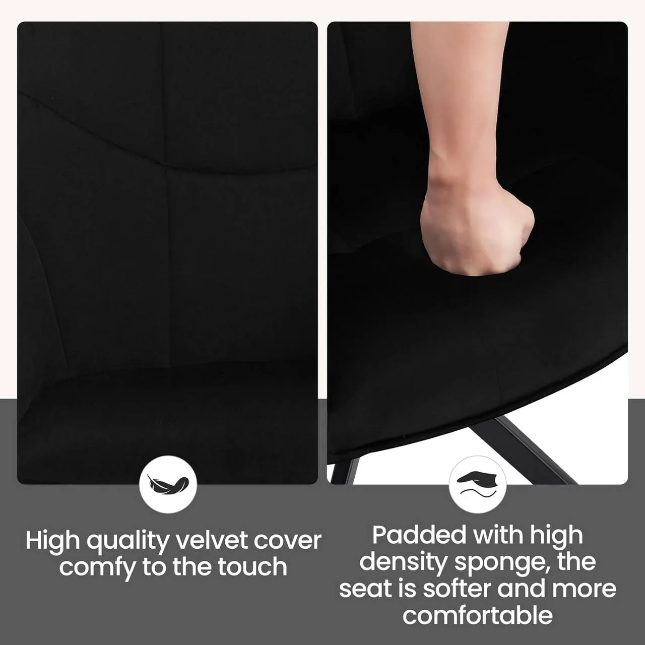 Rootz Dining Chair - Swivel Chair - Padded Chair - Velvet Upholstery - 58cm x 86cm x 63.5cm - Ergonomic Design - Set of 4