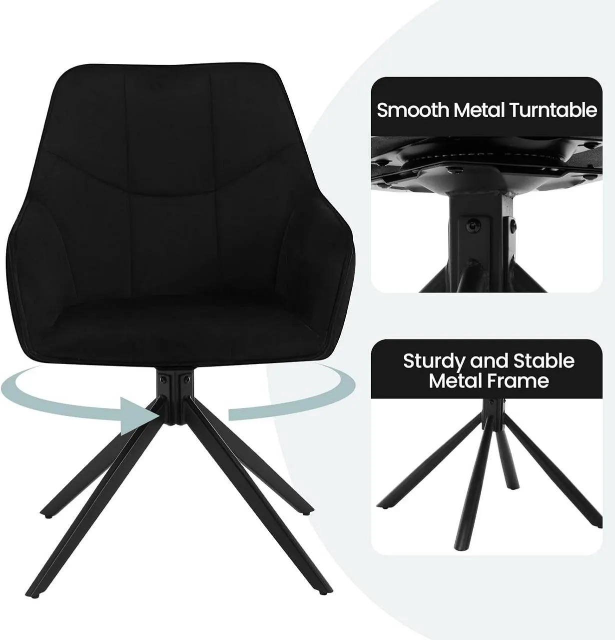 Rootz Dining Chair - Swivel Chair - Padded Chair - Velvet Upholstery - 58cm x 86cm x 63.5cm - Ergonomic Design - Set of 4