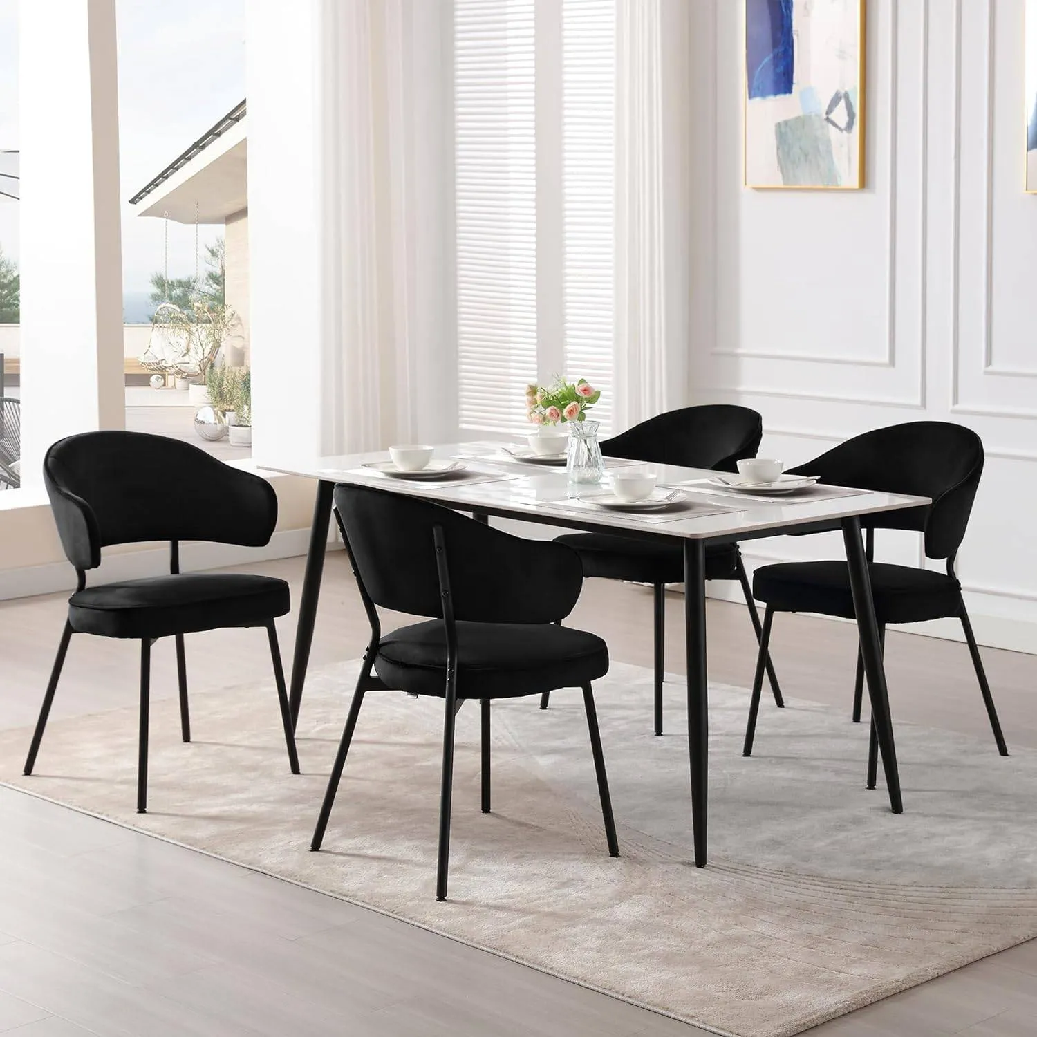 Rootz Dining Chair - Velvet Seat - Modern Kitchen Chair - High-Density Foam - Ergonomic Backrest - Stable Metal Legs - 54cm x 83.5cm x 52cm