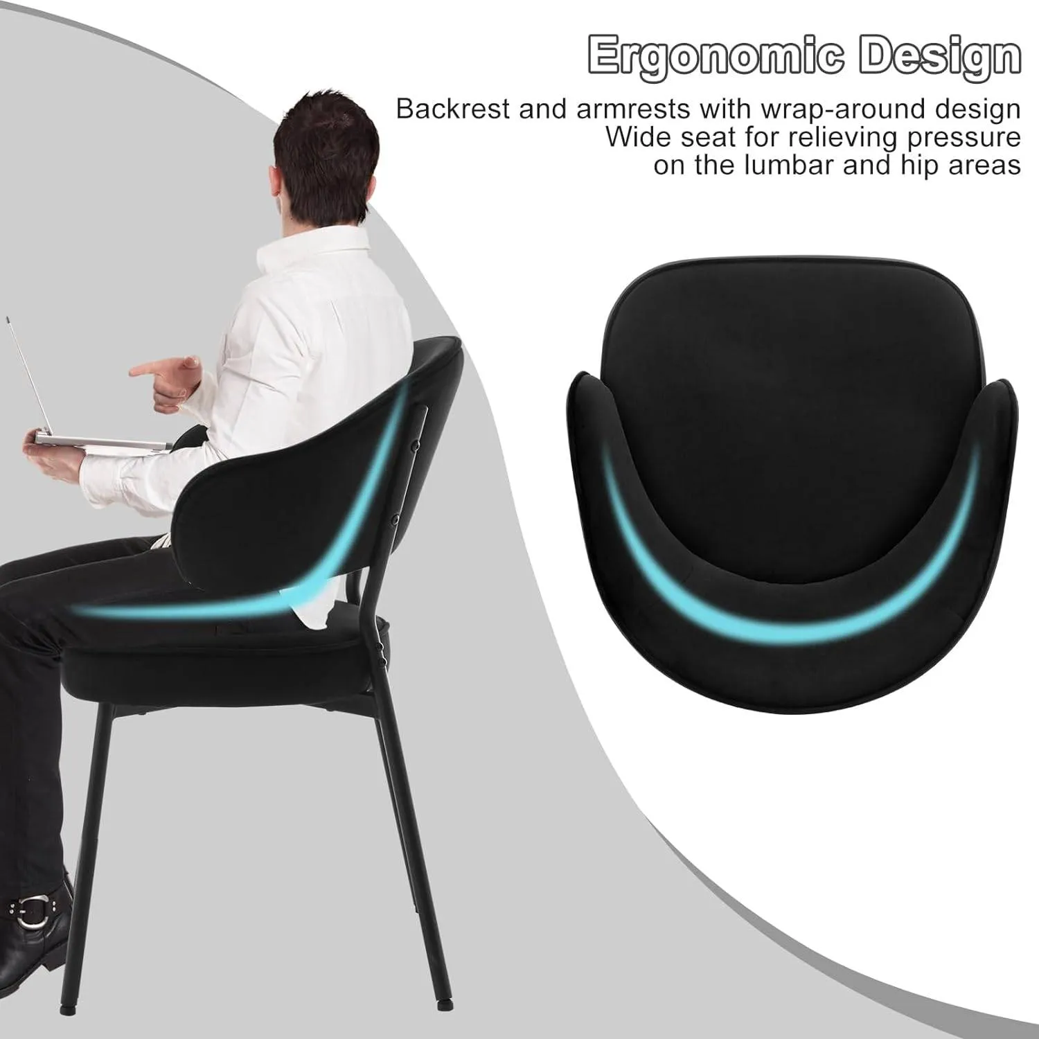 Rootz Dining Chair - Velvet Seat - Modern Kitchen Chair - High-Density Foam - Ergonomic Backrest - Stable Metal Legs - 54cm x 83.5cm x 52cm