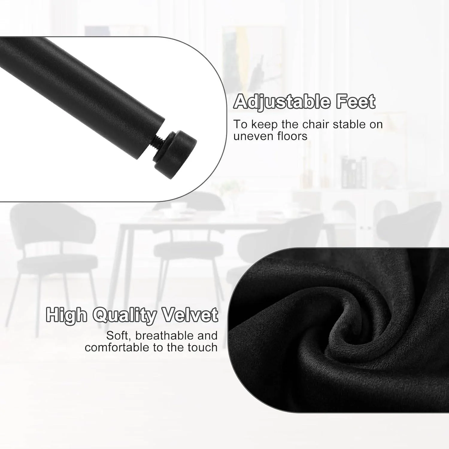 Rootz Dining Chair - Velvet Seat - Modern Kitchen Chair - High-Density Foam - Ergonomic Backrest - Stable Metal Legs - 54cm x 83.5cm x 52cm