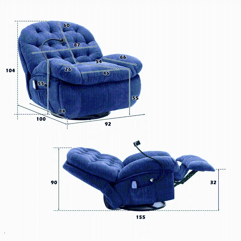 Rootz Fabric Massage Chair - Lounge Chair - Rotating Chair - Heated Massage - 92cm x 100cm x 104cm