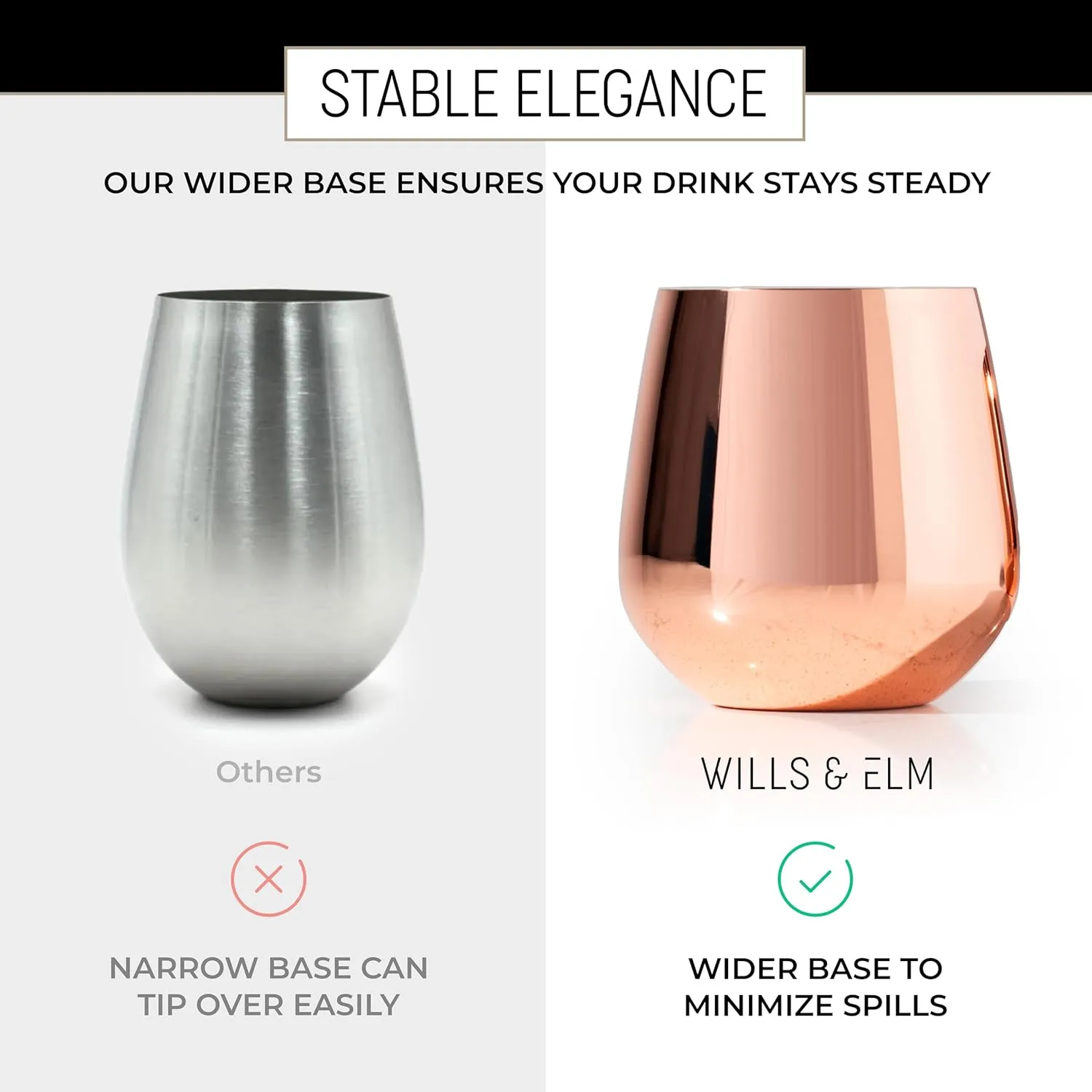 Rose Gold Wine Glasses - Stemless Stainless Steel Wine Glasses Set of 4 with Aerator - Unbreakable Metal Glass for Outdoor, Travel, Camping, Pool - 18oz