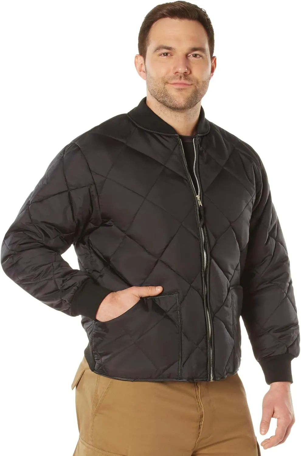 Rothco Diamond Quilted Nylon Flight Jacket - Insulated Warm Winter Bomber Style Coat
