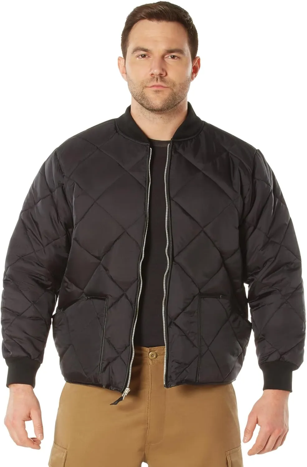 Rothco Diamond Quilted Nylon Flight Jacket - Insulated Warm Winter Bomber Style Coat