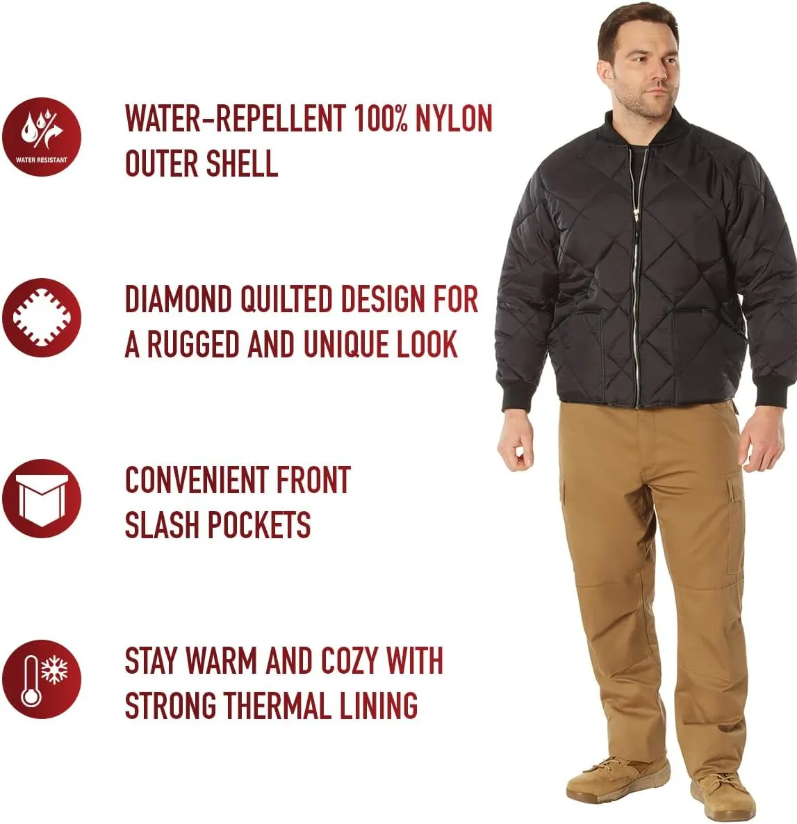 Rothco Diamond Quilted Nylon Flight Jacket - Insulated Warm Winter Bomber Style Coat