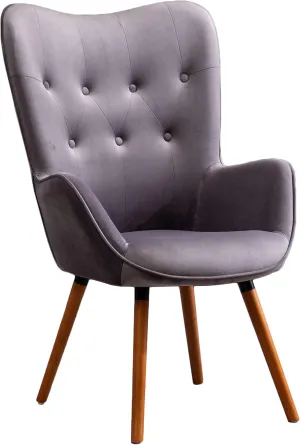 Roundhill Furniture Doarnin Contemporary Silky Velvet Tufted Button Back Accent Chair, Gray