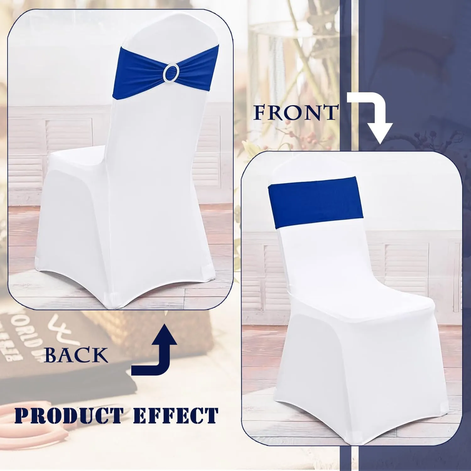 Royal Blue Chair Sashes - Spandex Universal Elastic Bands With Buckle Slider for Wedding, Banquet, Party Decorations - Clearance