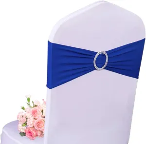 Royal Blue Chair Sashes - Spandex Universal Elastic Bands With Buckle Slider for Wedding, Banquet, Party Decorations - Clearance