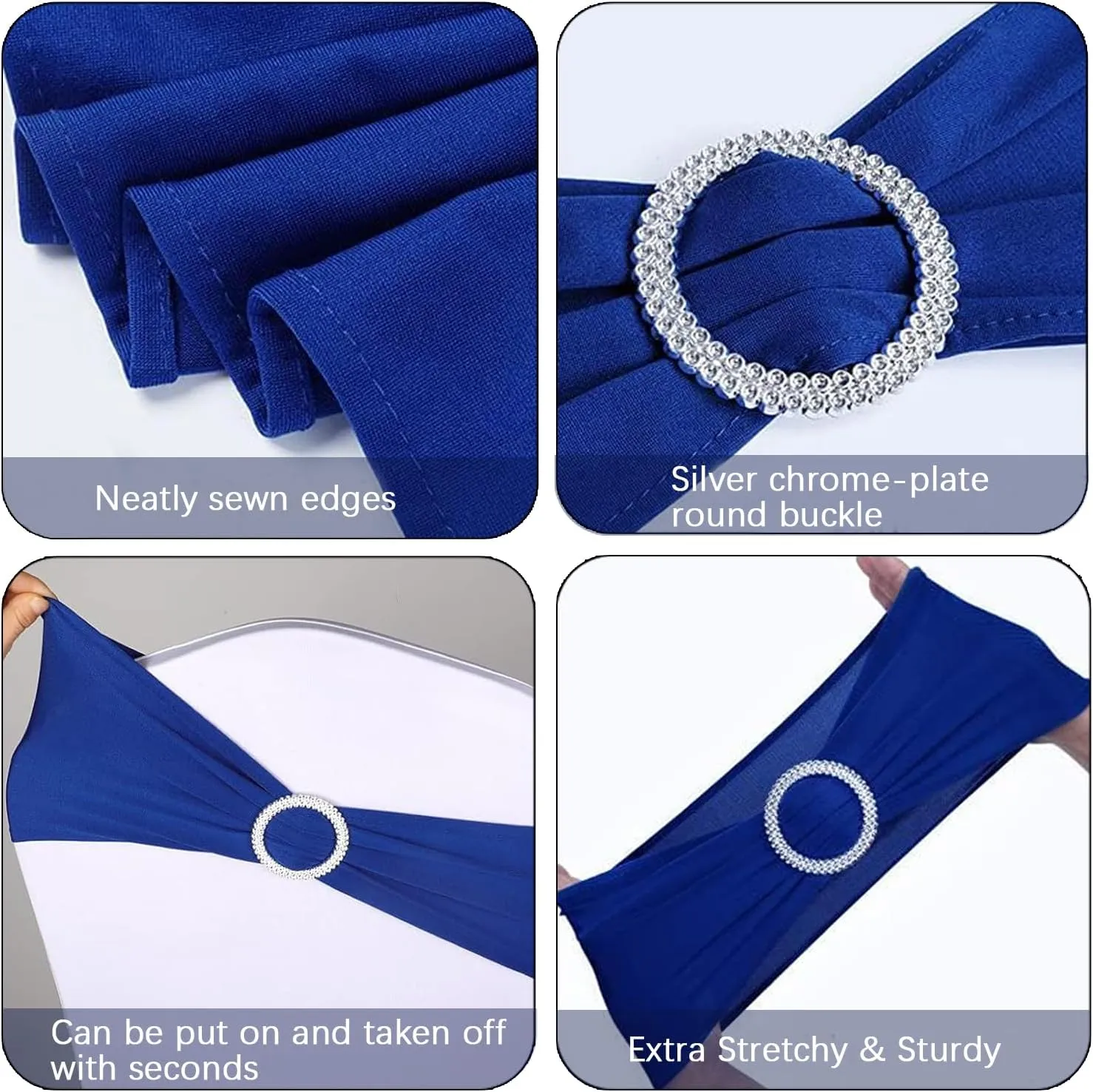 Royal Blue Chair Sashes - Spandex Universal Elastic Bands With Buckle Slider for Wedding, Banquet, Party Decorations - Clearance