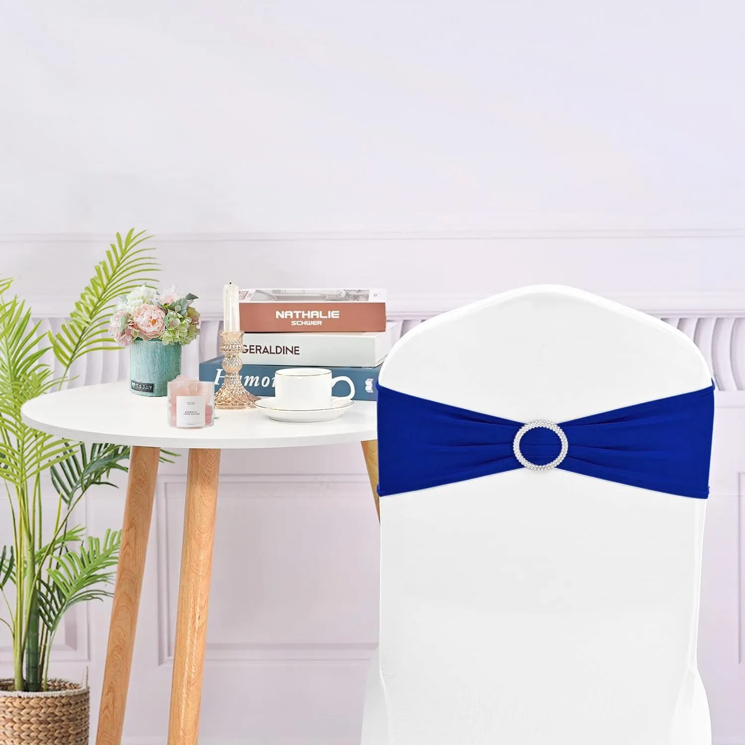 Royal Blue Chair Sashes - Spandex Universal Elastic Bands With Buckle Slider for Wedding, Banquet, Party Decorations - Clearance