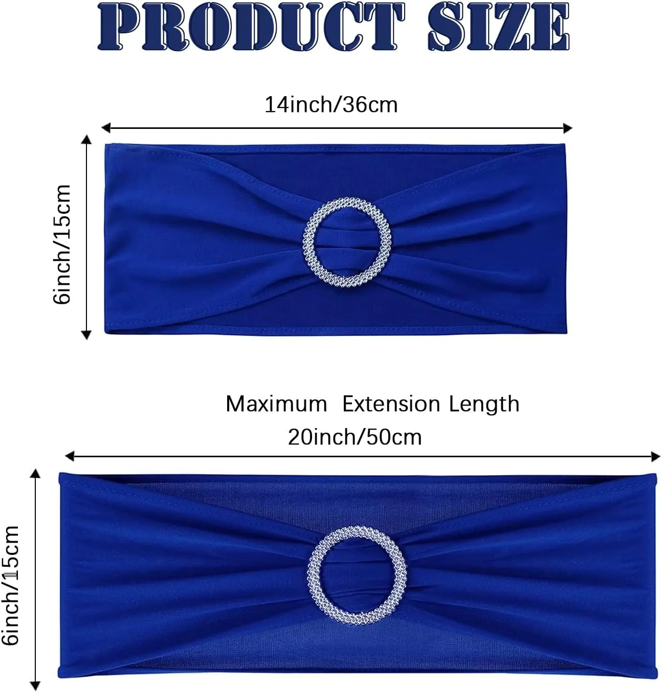 Royal Blue Chair Sashes - Spandex Universal Elastic Bands With Buckle Slider for Wedding, Banquet, Party Decorations - Clearance