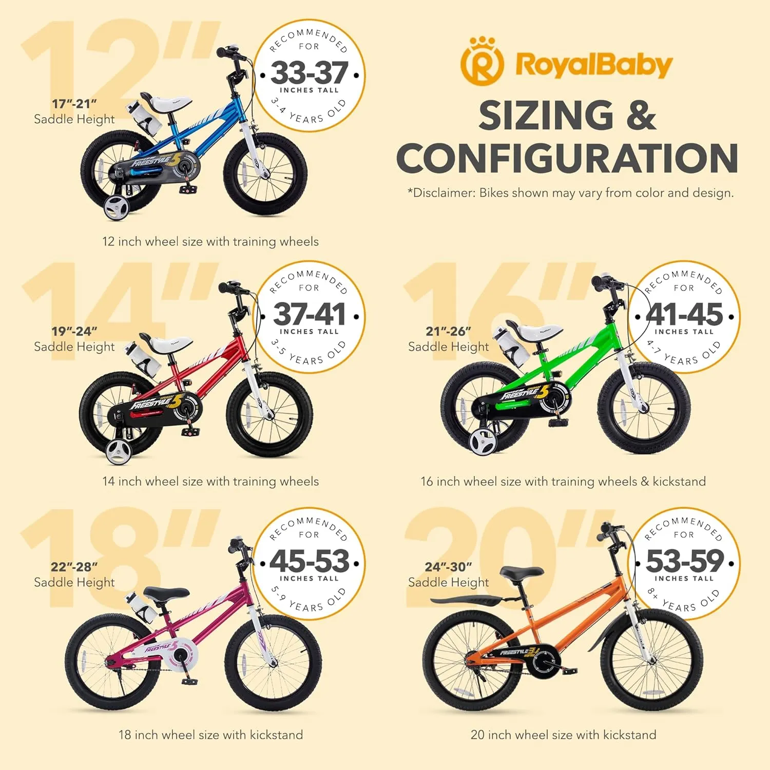 RoyalBaby Kids Bike EZ Freestyle Training Free Balance to Pedal Easy Learning Bicycle, 12-18 Inch for Toddlers to Big Kids
