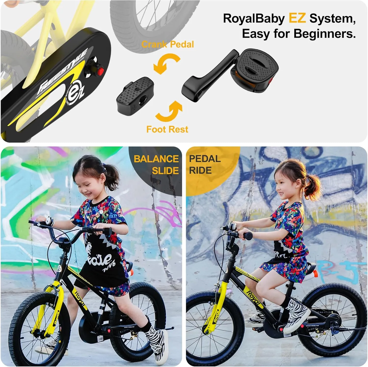 RoyalBaby Kids Bike EZ Freestyle Training Free Balance to Pedal Easy Learning Bicycle, 12-18 Inch for Toddlers to Big Kids