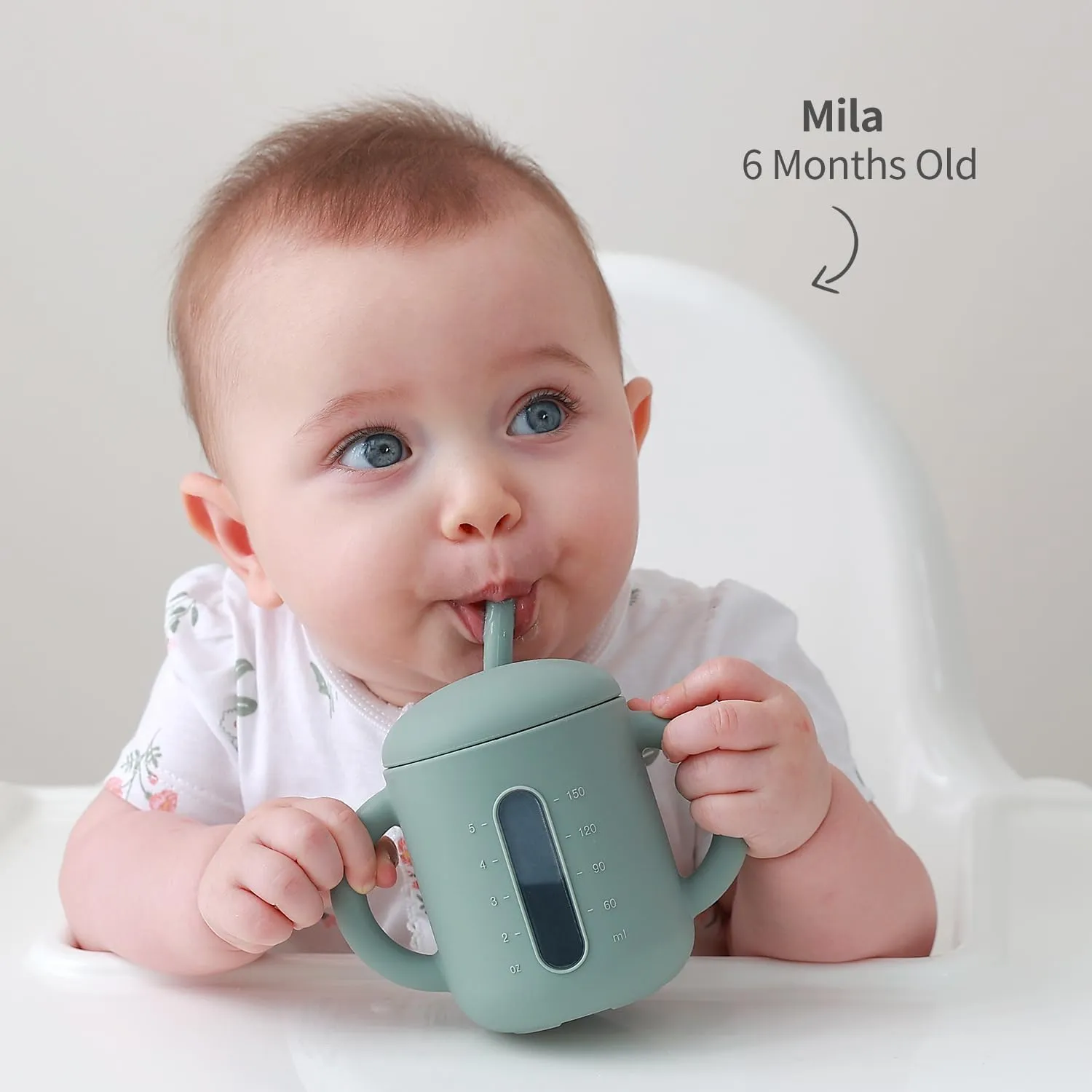 SAMiGO Silicone Baby Straw Cup for 6 12 18 Months, Sippy Cup for Infant and Toddler Training and Water Drinking, 6 OZ