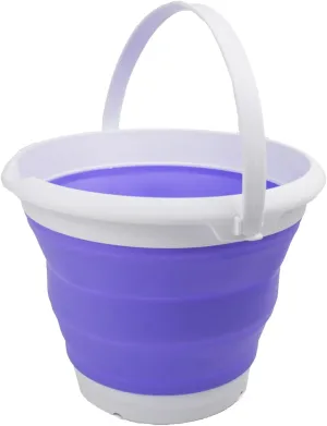SAMMART Collapsible Plastic Bucket - Foldable Tub - Portable Fishing Water Pail - Space Saving Outdoor Waterpot (White/Very Peri, 8.5L Round)