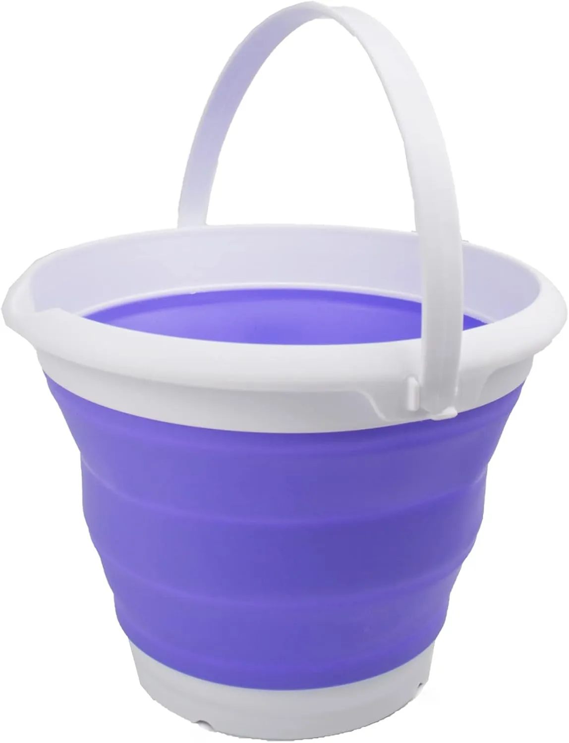 SAMMART Collapsible Plastic Bucket - Foldable Tub - Portable Fishing Water Pail - Space Saving Outdoor Waterpot (White/Very Peri, 8.5L Round)