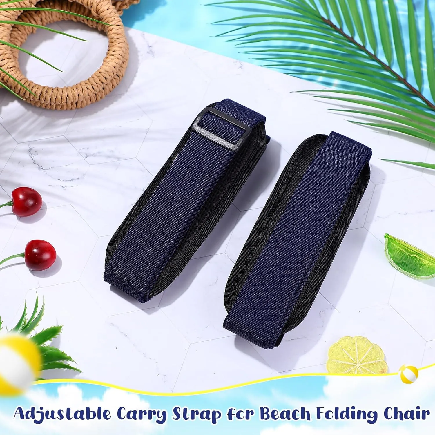 Sanwuta 5 Pcs Carry Strap for Beach Folding Chair, Adjustable Shoulder Carrying Beach Chair Straps for Folding Umbrella Backpack Camping Picnics Outdoor Foldable Bikes(Navy Blue)