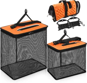 SATINIOR 2 Pcs Floating Fishing Basket 3.5 Gallons / 10 Gallons Collapsible Fishing Net Rubber Coated Bait Storage Cage for Live Caught Fish Minnows Crayfish
