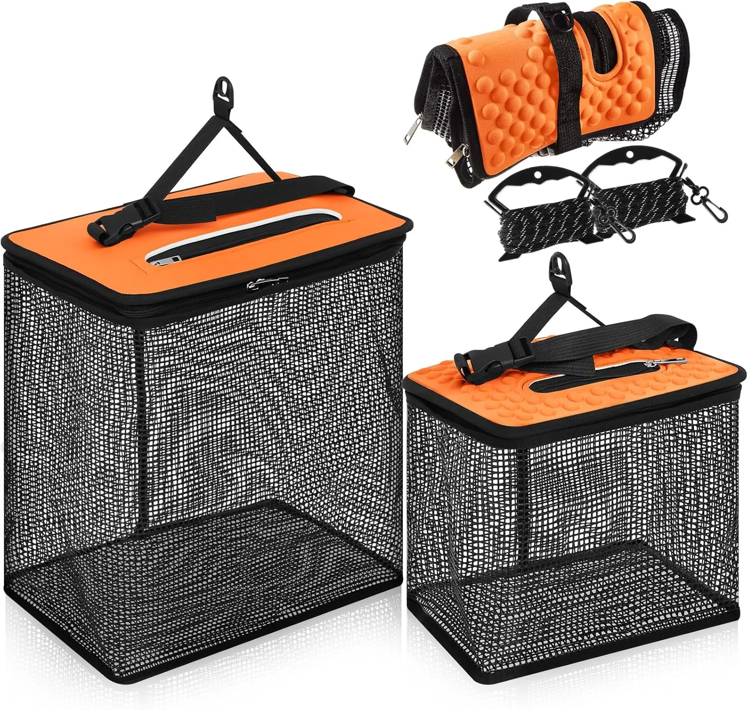 SATINIOR 2 Pcs Floating Fishing Basket 3.5 Gallons / 10 Gallons Collapsible Fishing Net Rubber Coated Bait Storage Cage for Live Caught Fish Minnows Crayfish