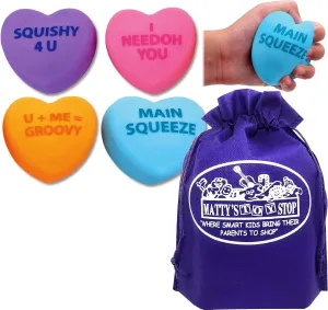 Schylling Nee Doh Squeeze Hearts...Groovy, Squishy, Squeezy, Stretchy Gift for Your Main Squeeze Complete Gift Set Bundle with Storage Bag - 4 Pack